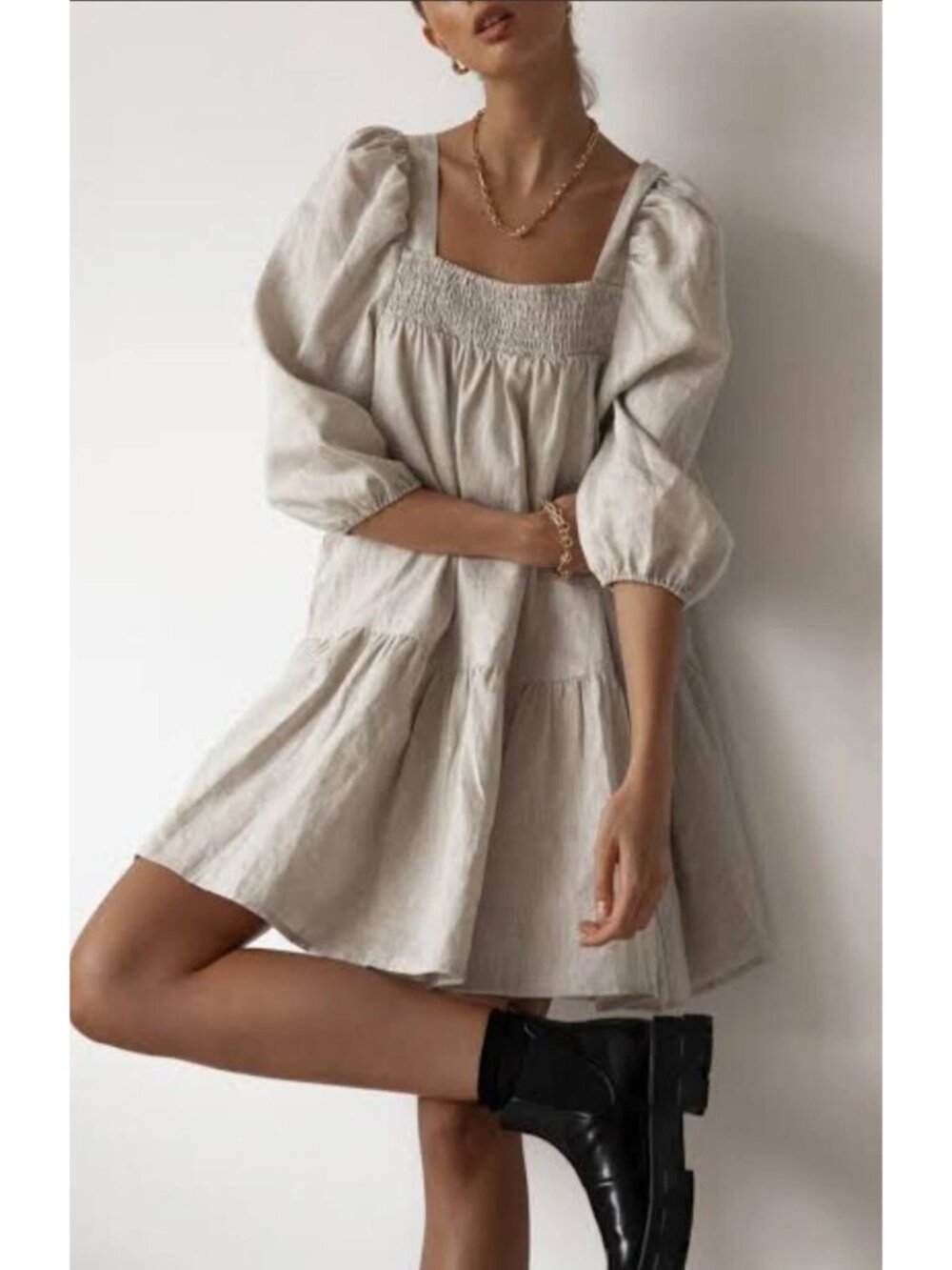 DISSH Linen Beige Natural Flax Mini Dress
